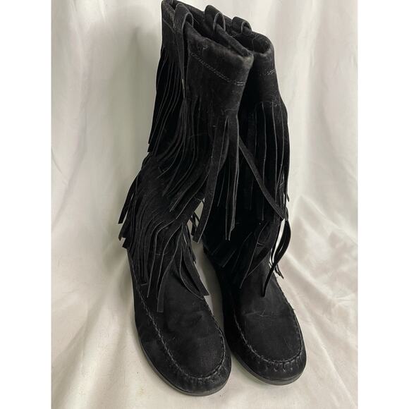 Rampage Fringe Suede Boots Women’s 8M Black Ram-Cammy BOHO Hippie Cosplay Rodeo - Picture 3 of 11